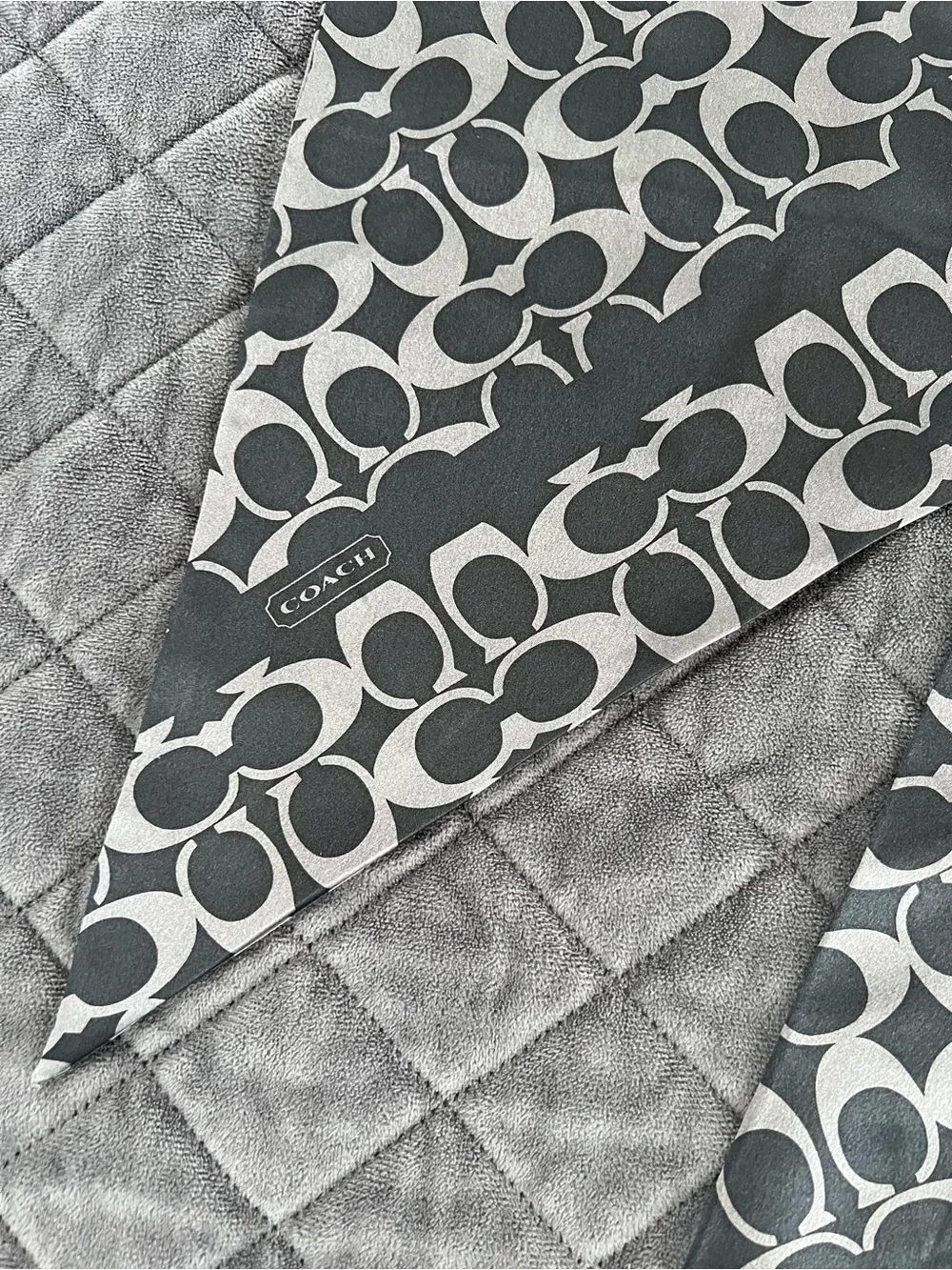 Coach Large Head Band Silk Scarf Wrap Monogram Navy Blue Purse Bow T